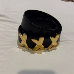 Vintage Paloma Picasso Leather Black Belt with Gold Accents